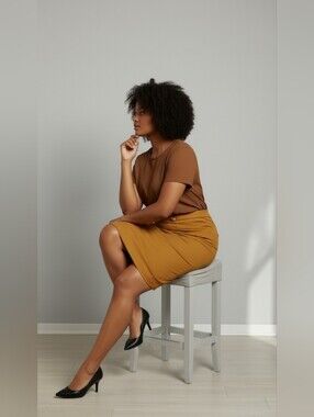 Women's Mustard A-Line Skirt — Classic Office Wear Size 2X